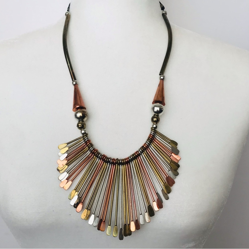 Brass and Copper Fringe Statement Boho Necklace